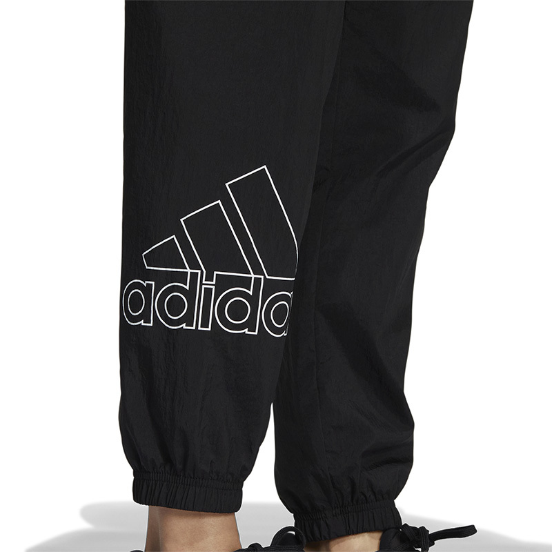 adidas SS22休闲收口梭织Logo运动长裤 女款 秋季 黑色 HM5292