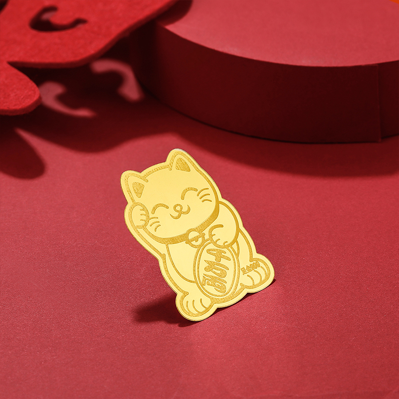 壹仟俩抖音同款珠宝黄金摆件/挂件/把件定价足金999黄金压岁钱猫金片男女通用手机贴片创意黄金饰品