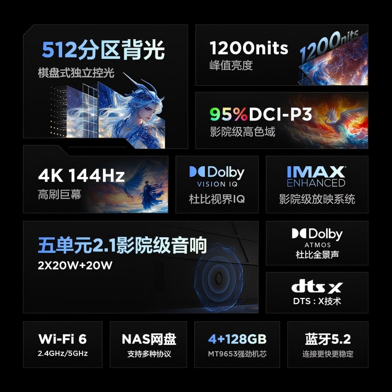 雷鸟 100Max 25款98/100英寸巨幕4K144Hz 4+125G 高刷 智能液晶会议平板电视机 100英寸高清大图