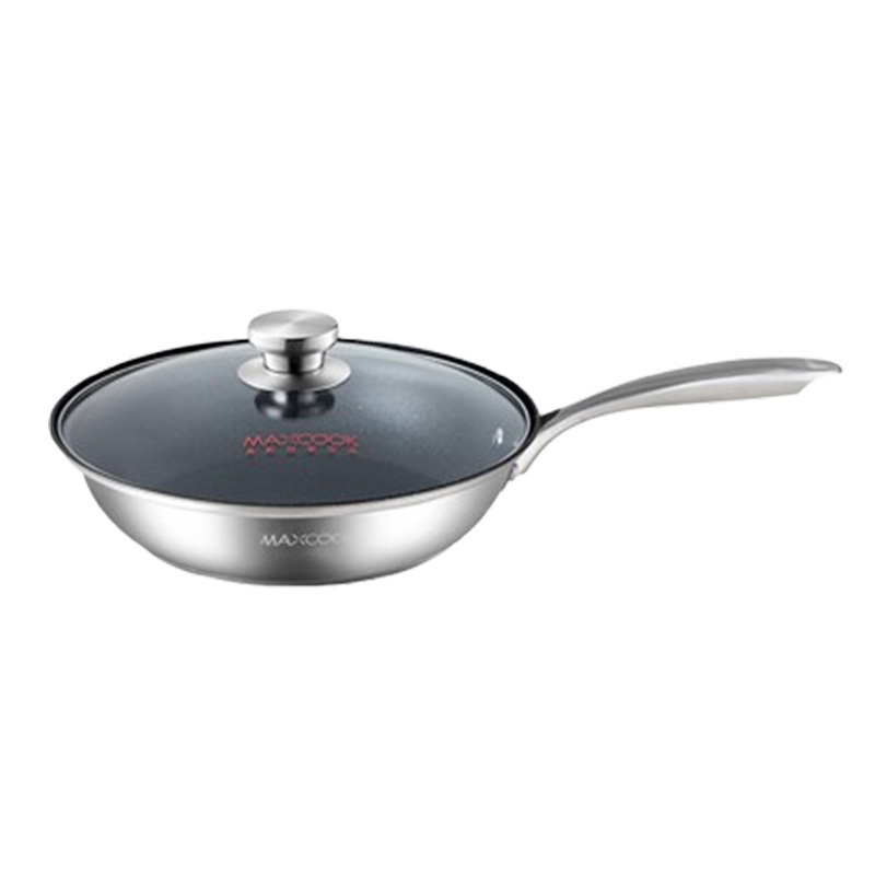美厨炒锅28cm304不锈钢钢化玻璃可视锅盖MCLP-612
