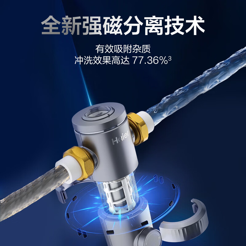 海尔(Haier)前置过滤器超10T大通量小飓风家用净水器40微米磁环吸附双过滤全屋净水非直饮HP-37PRO高清大图