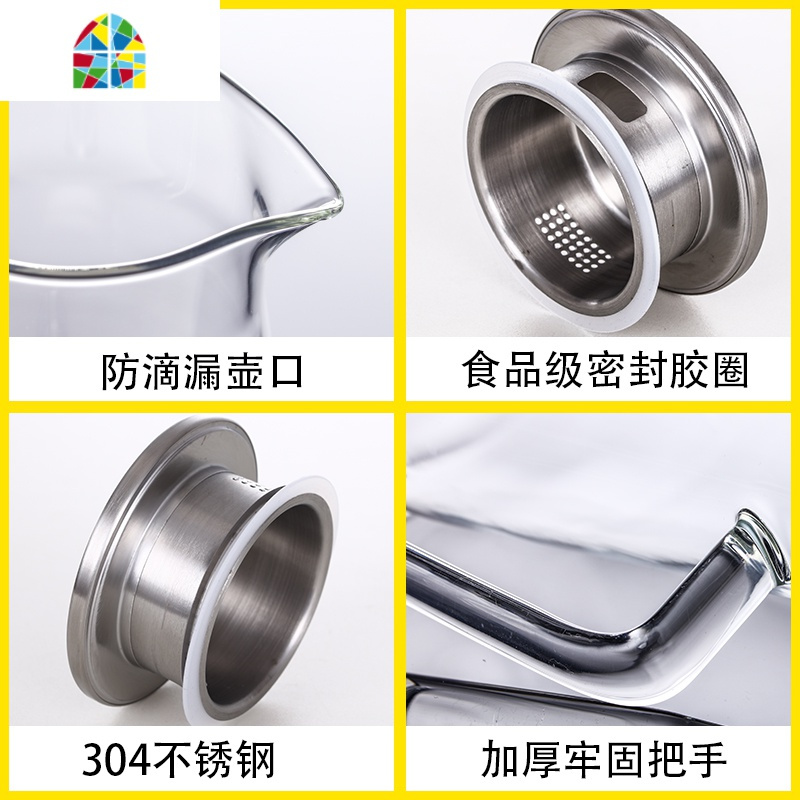 玻璃冷水壶家用凉白开水壶可高温玻璃大容量冰水壶凉水杯套装 FENGHOU LS-12XD-01*4凉水壶