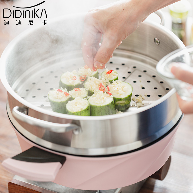 迪迪尼卡（Didinika）2019新款28cm浅汤锅家用麦饭石不粘锅多功能双耳煮锅带蒸屉