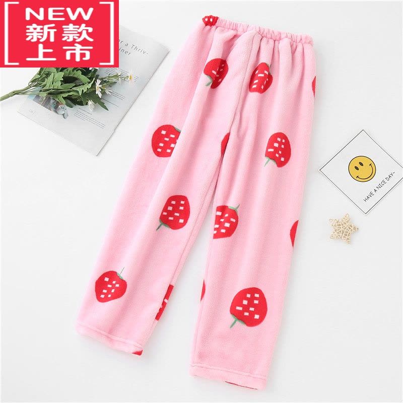 可莉允儿童睡裤宝宝珊瑚绒暖暖裤秋冬女童加绒保暖单裤男童法兰绒家居裤保暖裤图片