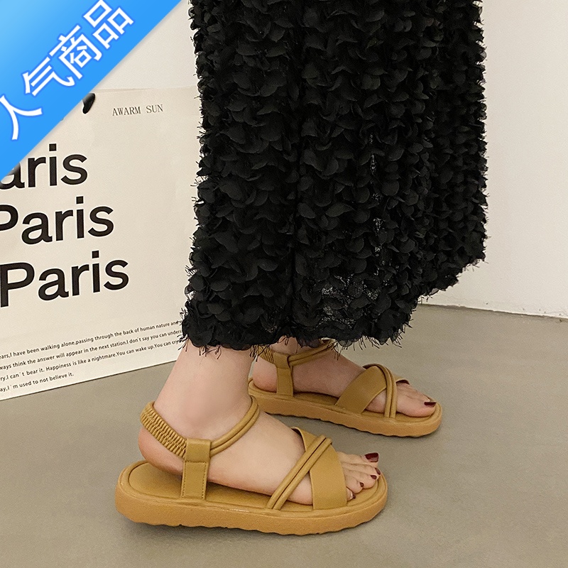 SUNTEK2023网红凉鞋女款平底百搭不累脚外穿沙滩鞋配裙子复古罗马鞋高清大图