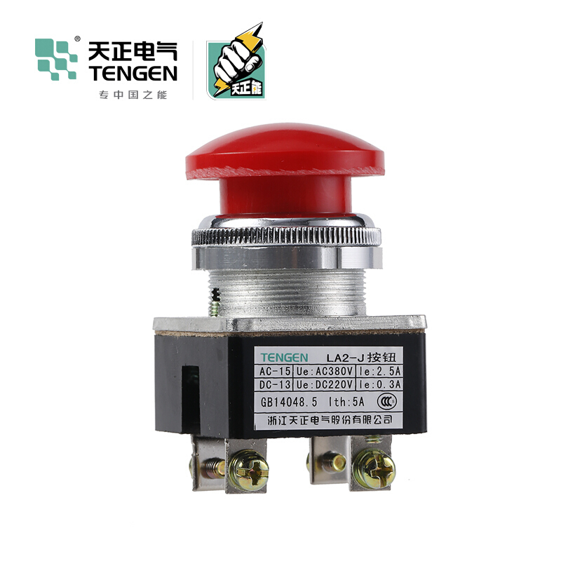 天正电气 LA2 30mm蘑菇头按钮 1NO+1NC 自锁型 红色 塑料 08010060005 按钮