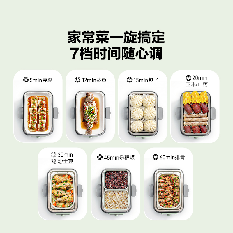 北鼎G5253 多功能电蒸锅 浅杉绿 标配30cm 陶瓷白盘高清大图