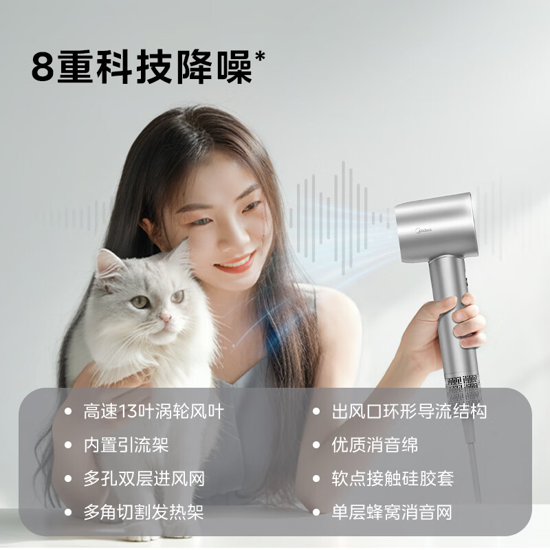 美的(Midea)家用大功率护发恒温静音负离子电吹风 FG208星光银