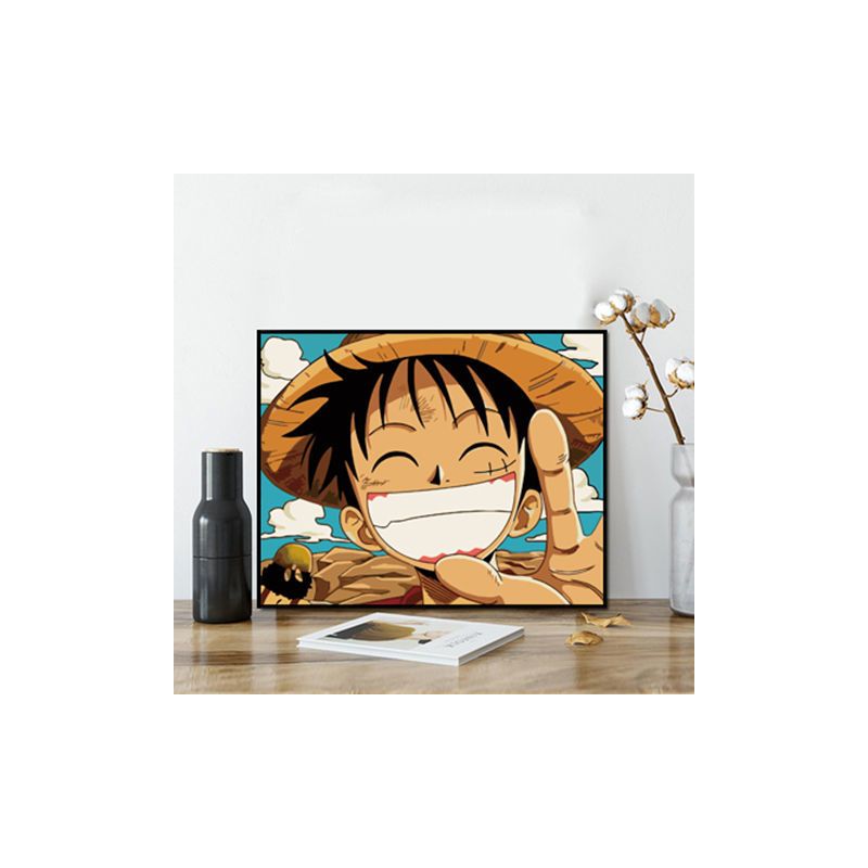 diy数字填色油画卡通手工填充儿童学生成人减压画海绵宝宝|GX2427路飞 40*50cm不带框(画布颜料画笔)