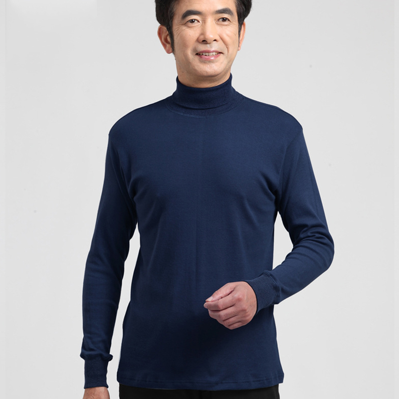 爸爸中老年男士高领翻领老人秋衣纯棉保暖内衣棉毛衫上衣爷爷秋冬