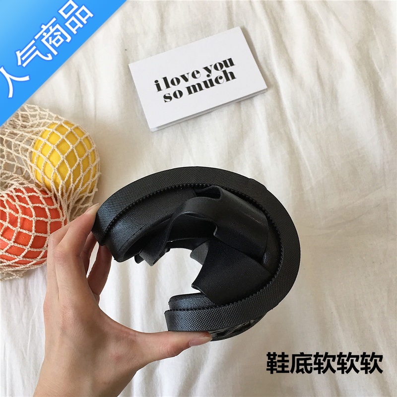 SUNTEK韩国ulzzang松糕厚底百搭马丁凉鞋女平底罗马ins港风交叉带凉鞋潮高清大图