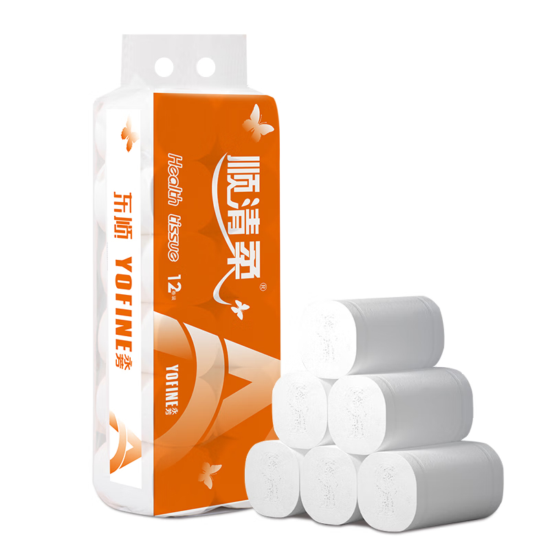 顺清柔无芯卷纸国际版5层250g*12卷 加厚长条卫生纸(3kg/提)