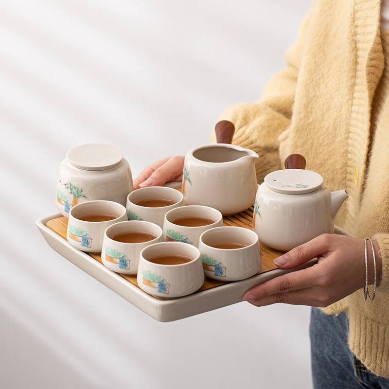 苏氏陶瓷(SUSHI CERAMICS) J0506 草木壶茶具组-春意(杯壶茶盘茶叶罐) 10件套 (单位:套)高清大图
