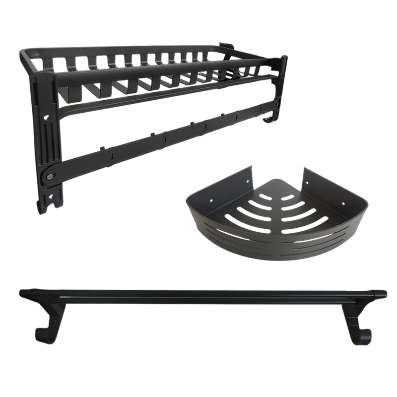 LONMATE 枪灰色太空铝卫生间免打孔置物架 三件套