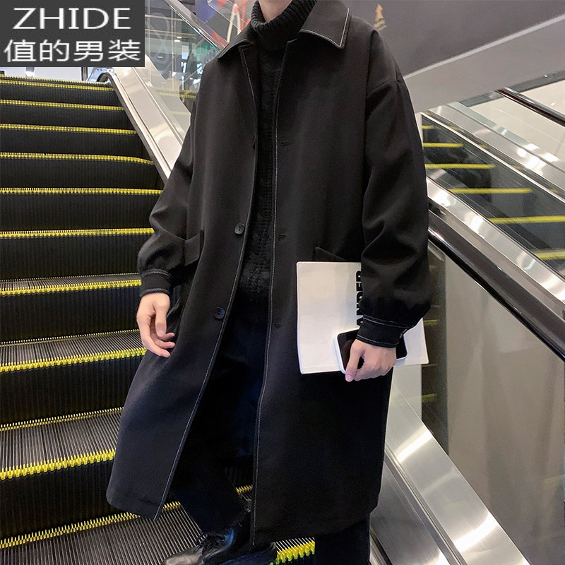 SUNTEK春秋中长款风衣男痞风日系潮牌宽松韩版潮流休闲帅气外套风衣高清大图