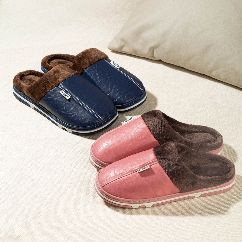 防水棉拖鞋女冬季室内家居保暖加绒棉鞋男防滑情侣毛拖 鞋厚底家用高清大图