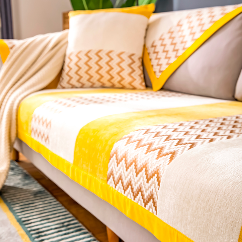 家柏饰(CORATED)北欧四季通用沙发垫防滑简约全包萬能沙发套罩布艺沙发巾沙发盖布 迷彩黄 70*120cm高清大图