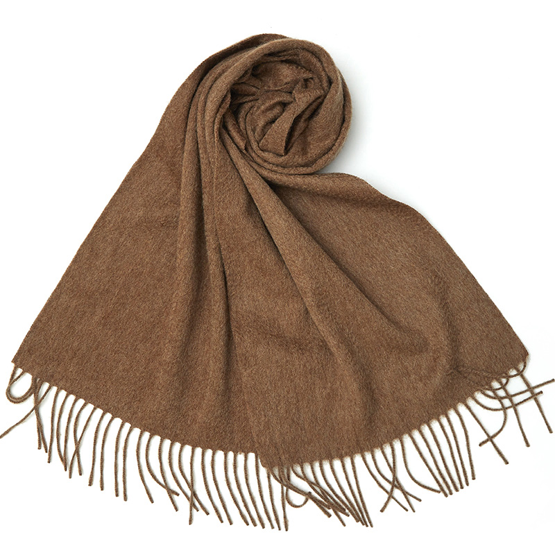 恒源祥纯羊绒围巾女2023秋冬时尚保暖围脖男士百搭大红色围巾披肩 咖啡色