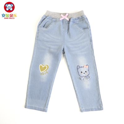 安笛贝乐品牌女童牛仔裤薄款水洗柔软长裤童装裤春夏秋新款浅牛仔蓝色牛仔裤子90-130cm
