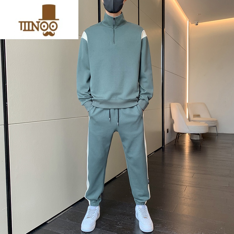 YANXU半拉链卫衣男立领潮牌宽松运动套青少年百搭休闲上衣衣 M推荐90-105斤 暗绿