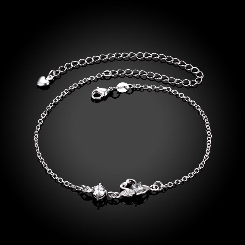 A008 Silver Anklet白锆石镀纯银脚链小清新气质脚饰品爱心天鹅女送女朋友七夕情人节礼物