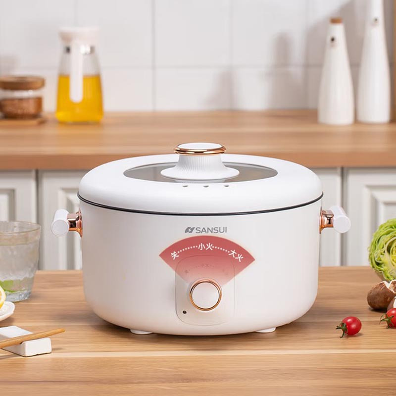 SANSUI山水 5L电火锅家用电煮锅多功能锅电热锅分体式电炒锅 (带蒸笼)XKS-1200A高清大图