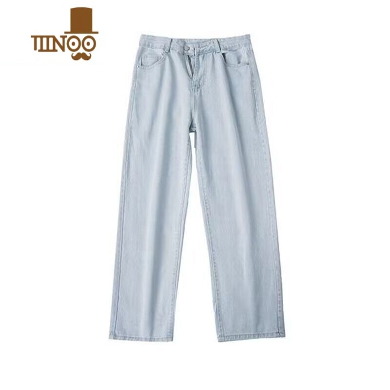 YANXU浅色牛仔裤男秋季薄款潮牌阔腿裤子男生高街直筒宽松蓝色休闲长裤高清大图