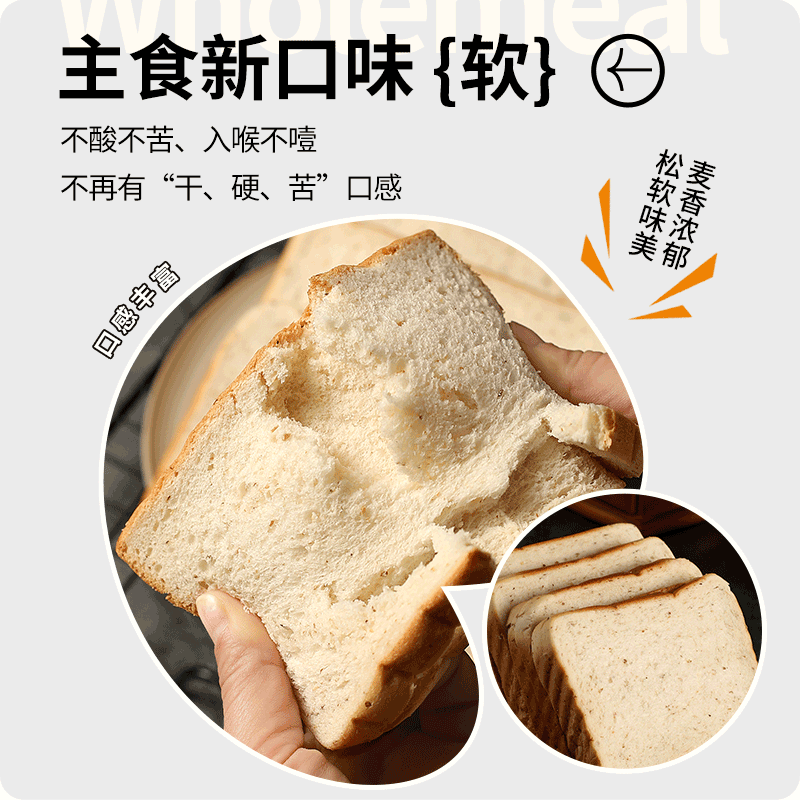 真全麦吐司面包500g全麦三明治粗粮好吃整箱学生健身代餐早餐零食饱腹(1斤装)高清大图