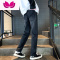 七斓黑色直筒牛仔裤男款修身小脚痞帅美式vibe裤子窄版休闲烟管裤