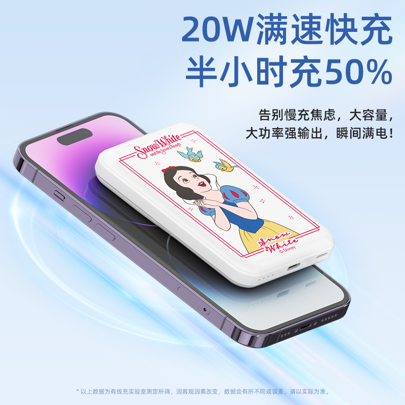 优加迪士尼充电宝5000毫安Magsafe磁吸移动电源小巧便携在逃公主爱丽儿卡通可爱女款快充适用苹果安卓