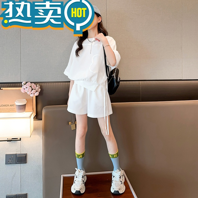 绿彩虹光女童运动套装夏装2023新款时髦洋气短袖夏季女大童休闲两件套夏款