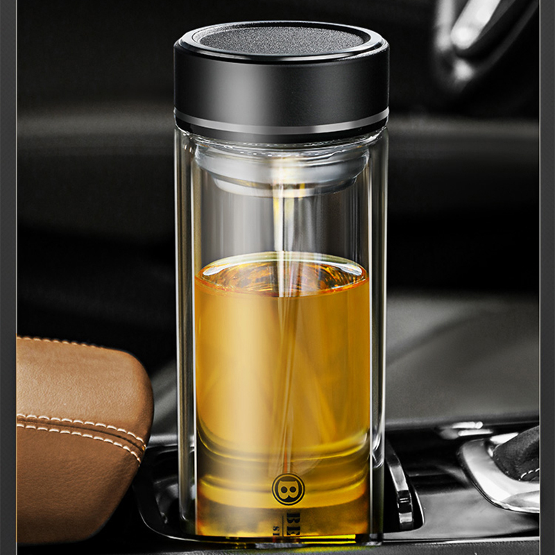 富光 FGBE-BL02 双层玻璃水杯带过滤 520ml (黑色)