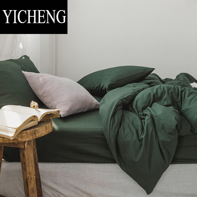 YICHENG裸睡纯色针织棉天竺棉床上四件套新疆棉被套1.8m床单床笠床品