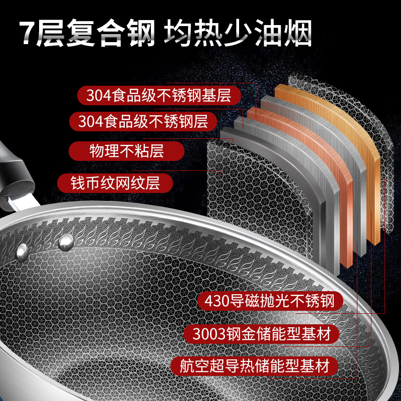 美厨(maxcook)不粘炒锅 全面屏不粘锅34cm304不锈钢可用铁铲少油烟带可立盖炒菜锅 锅具电磁炉通用MCC974