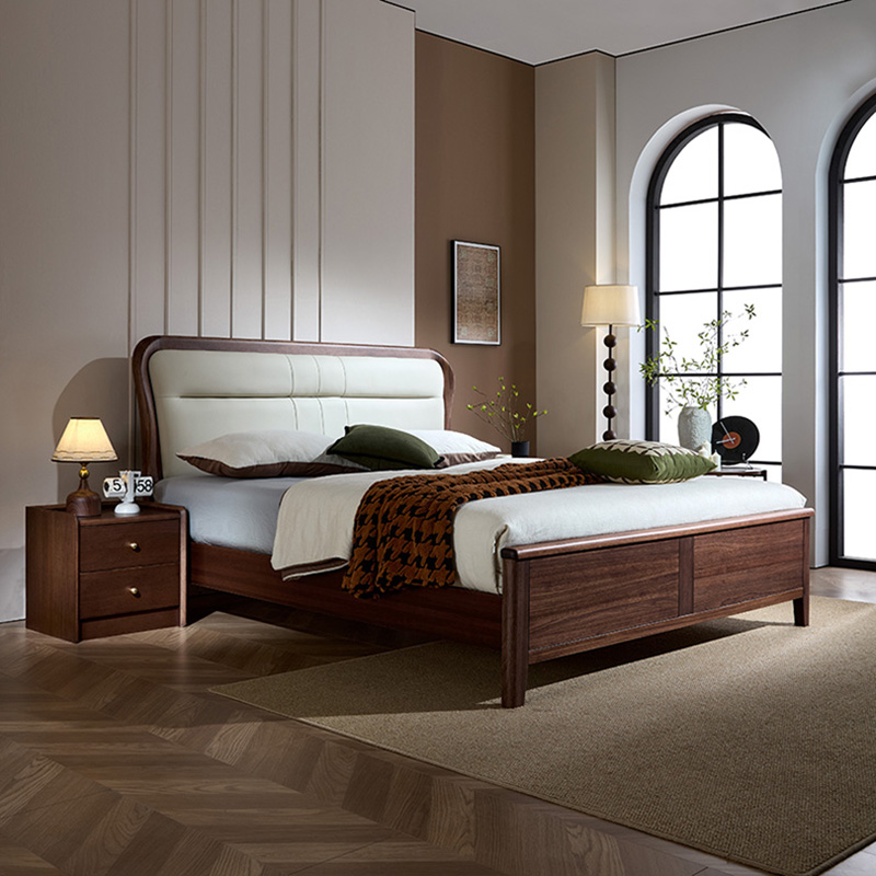 青木川 简约现代南美黑胡桃木全实木床1.8米双人床1.5米两米单人床大板直拼卧室家具带软包家用休闲成人结婚榫卯床架高清大图