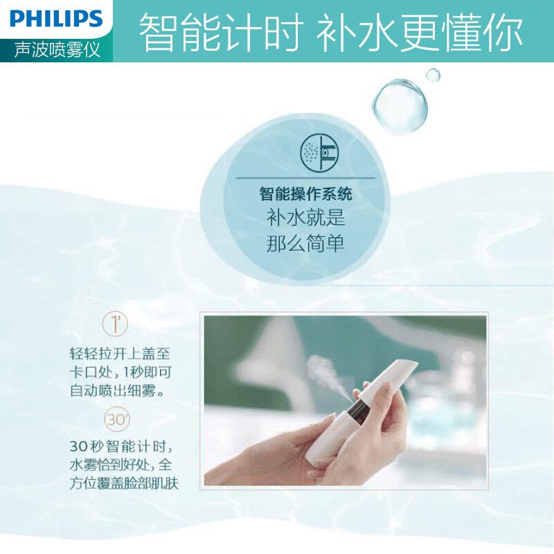 飞利浦（Philips）喷雾仪 醒肤补水仪 超声纳米保湿喷雾美容仪充电式迷你便携蒸脸仪器保湿补水 BSC601/05白色图片
