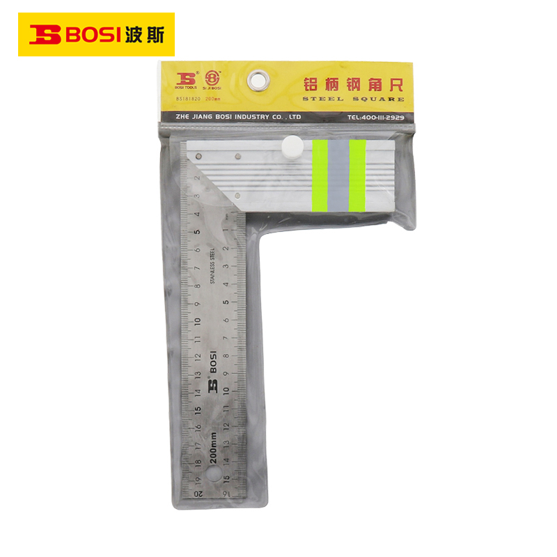 波斯(BOSI) 荧光系列铝柄钢角尺 200mm 把高清大图