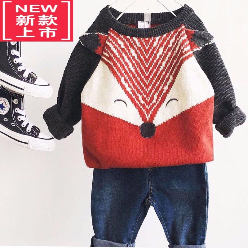 可莉允秋款儿童狐狸毛衣2岁宝宝套头毛线衫加绒加厚3男女童洋气外套5冬6图片