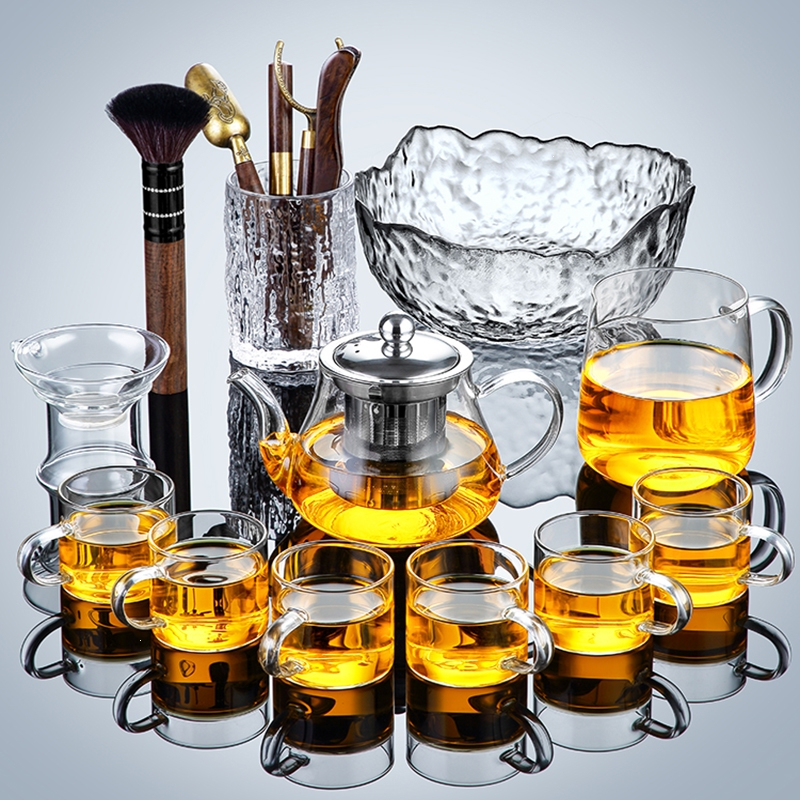 透明玻璃茶具套装家用功夫茶杯茶台古达简约客厅办公室泡茶茶壶小茶盘