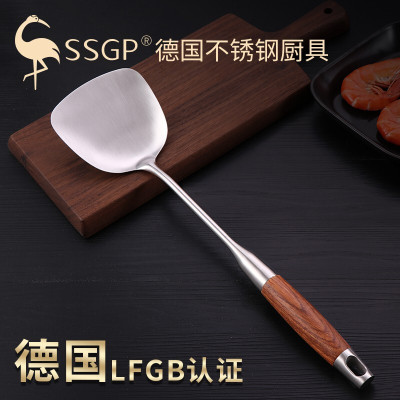 德国SSGP叁肆钢 304不锈钢锅铲子加厚炒铲炒菜铲子锅铲炒勺平铲厨具梨花木长柄厨房用品用具厨具长把 典雅锅铲1把