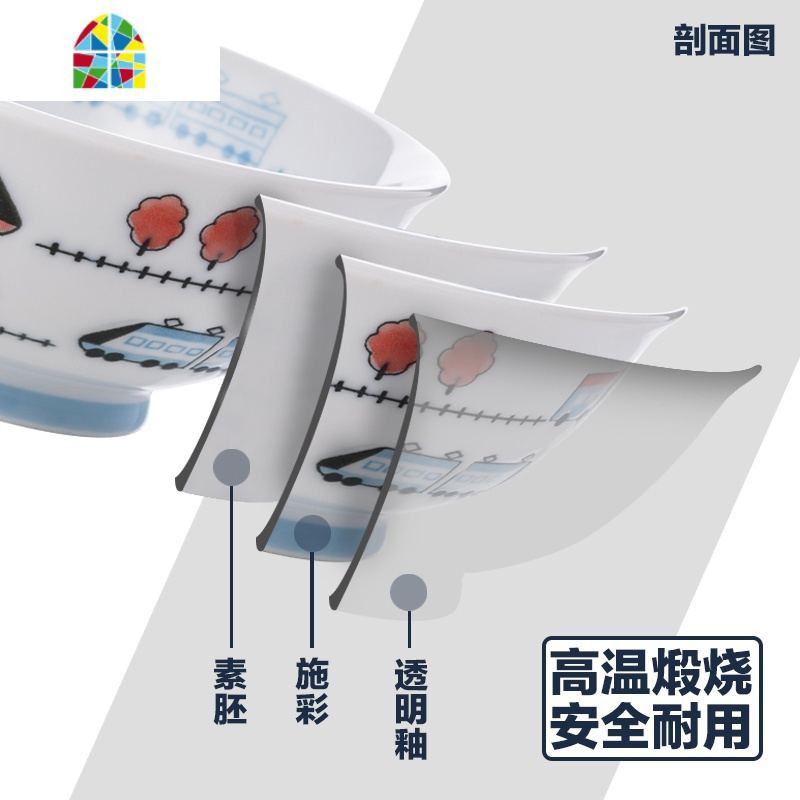 餐具儿童碗 宝宝碗盘套装陶瓷碗可爱家用单个吃饭碗面碗小碗 FENGHOU A款动物矮浅碗