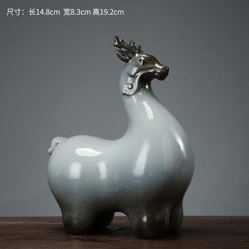 美帮汇新中式家居饰品简约创意酒柜电视柜塑陶瓷鹿装饰摆件高清大图