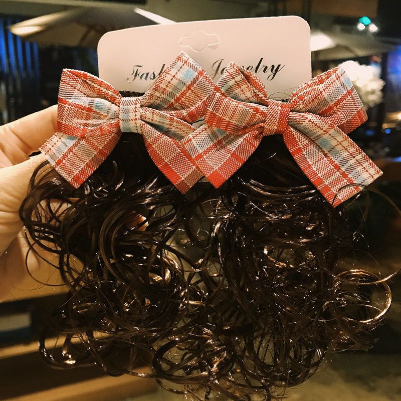 韩版儿童蝴蝶结发夹假发头饰公主小女孩卷发造型女童宝宝可爱发饰格子