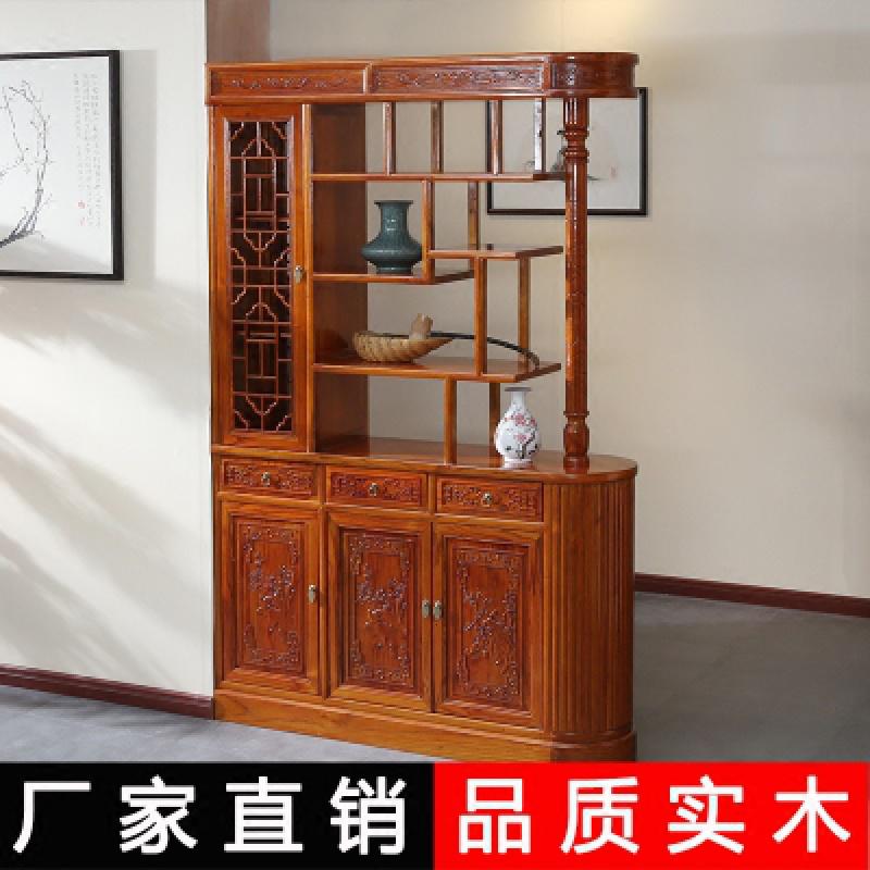 森美人新中式玄关柜实木厅鞋柜花双面屏风柜隔断酒柜客厅储物装饰柜高清大图