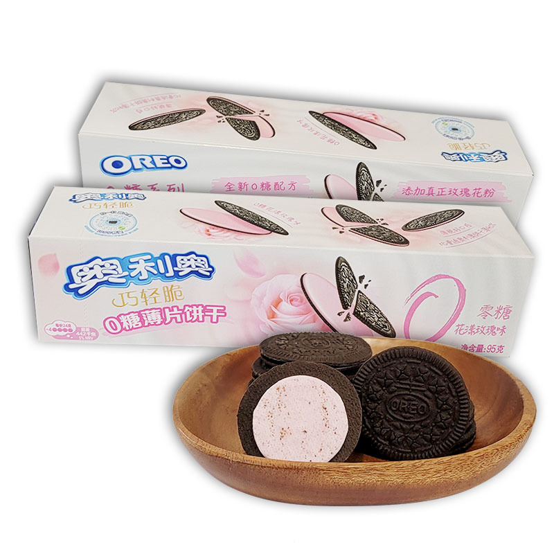 oreo奥利奥0糖薄片饼干盒装95g花漾玫瑰味巧轻脆午后休闲零食品视频