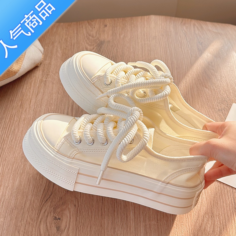 SUNTEK夏季鞋子百搭2023新款小白鞋女透气薄款chic潮厚底小众原创帆布新高清大图