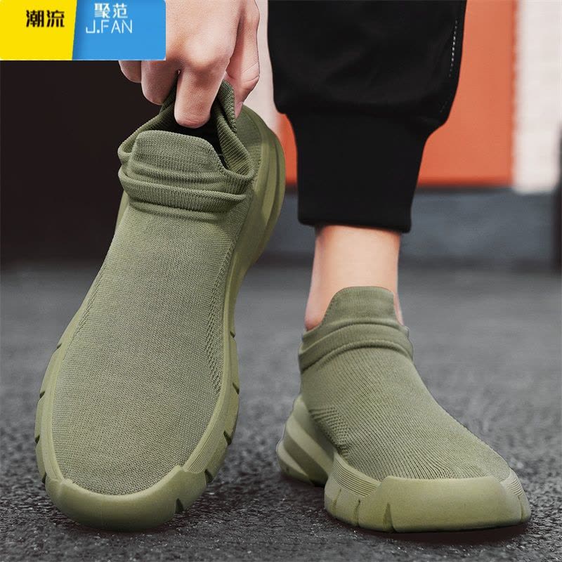 聚范男鞋夏季网面透气懒人一脚蹬防滑网鞋男士轻便运动跑步飞织休闲鞋图片