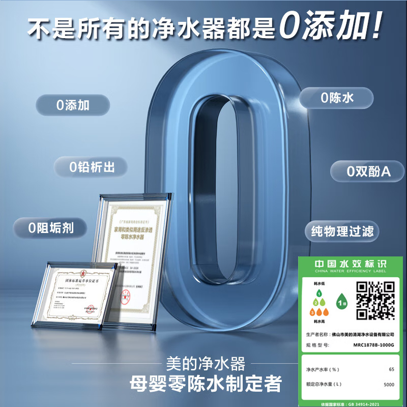 美的净水器白月光1000G大通量反渗透RO膜滤水机家用厨房直饮净饮一体机设计智能显示高清大图