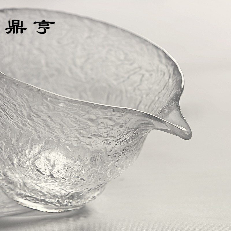鼎亨锤目纹三才盖碗 耐热玻璃水晶透明手抓壶 日式加厚大号功夫泡