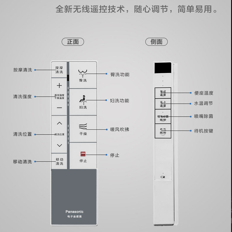 松下(panasonic) 智能马桶盖通用抗菌即热式日本品牌坐便盖快速加热洁身器 遥控 暖风烘干 双风道高清大图